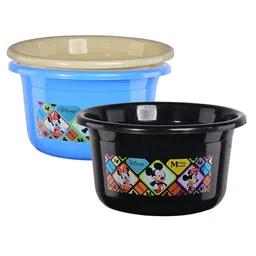 Kuber Industries Black & Blue 3 Pieces Disney Printed Bath Tub 25Ltrs-image-82