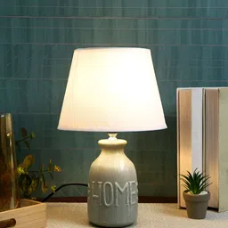 TAYHAA Grey & White Textured Ceramic Contemporary Frusturical Shaped Table Lamp-10