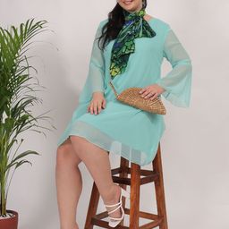Qurvii+ Women V-Neck Georgette Fit & Flare Dress With Printed Scarf-31