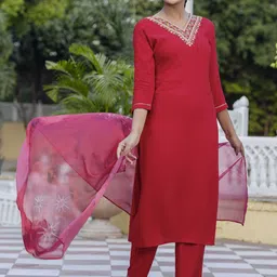 Moda Rapido Floral Yoke Design Thread Work Kurta With Trousers & Dupatta-image-46