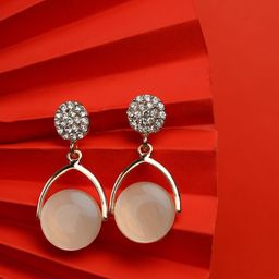 Zeraki Jewels Pia Rose Gold-Plated Artificial Stones Studded Teardrop Shaped Drop Earrings-46
