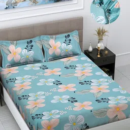 Myntra Elegant Homes Blue And Pink Printed 300 TC King Bedsheet Set 2.50 m x 2.25m-image-30
