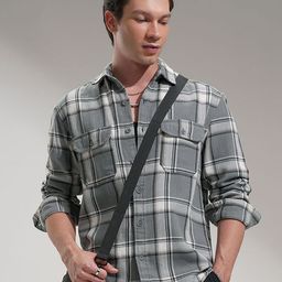HIGHLANDER Comfort Cutaway Collar Checked Oversized Shirt-image-89