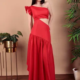 TRYMISFIT One Shoulder Flutter Sleeves Maxi Dress-image-82