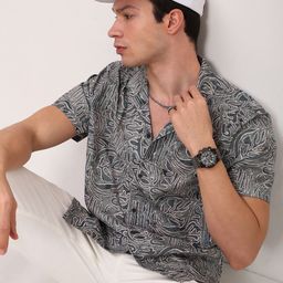 SHOWOFF Men Comfort Relaxed Fit Cuban Collar Abstract Printed Cotton Casual Shirt-image-59