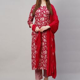 GoSriKi Women Floral Printed Regular Kurta with Trousers & With Dupatta-image-52
