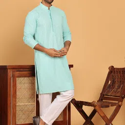 Jompers Men Embroidered Regular Sequinned Kurta with Pyjamas image 4