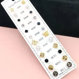 Shivarth Set of 12 Korean Gold Plated Artificial Stones Studded Square Shaped Studs image 3