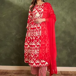Shae by SASSAFRAS Ethnic Motifs Printed Pure Cotton Kurta With Trousers & Dupatta-picture-25