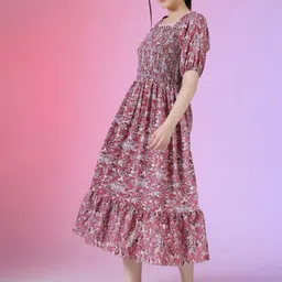 Raiyani Enterprise Print Puff Sleeve Applique Fit & Flare Dress-picture-10