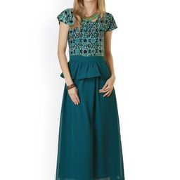 Belle Fille Teal Blue Printed Maxi Dress-image-86