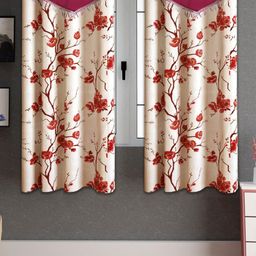 Lunar Days Maroon Set of 2 Floral Room Darkening Window Curtain-22