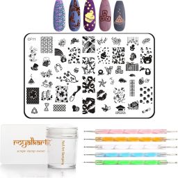 Nail Art Stamping Kit Jumbo Image Plate With Soft Nail Silicon Stamper, Scraper & 5pcs Double-Sided Dotting Tool(CF11)-39