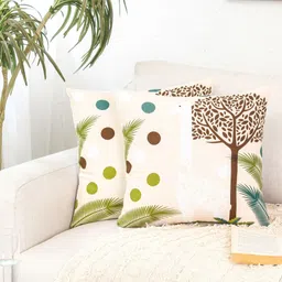 HOMPRIN White & Brown Set of 2 Square Cushion Covers-27