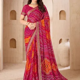 THE FASHION ATTIRE Pink Geometric Print Bandhani Chiffon Saree-picture-13