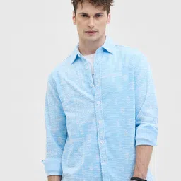 Snitch Men Relaxed Fit Spread Collar Textured Casual Shirt-image-52