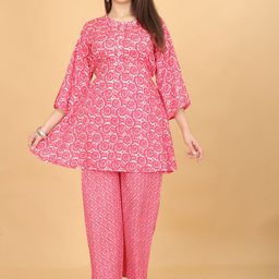Chandbaali Floral Printed Round Neck A-Line Kurta With Trousers-image-58