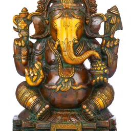 Exotic India Brown & Green Ekadanta Ganesha Brass Religious Idol Showpiece-image-52