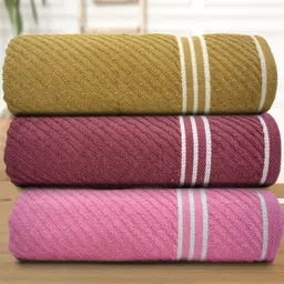 Myntra Elegant Homes Mustard And Maroon 3 Pieces Cotton 400 GSM Bath Towels-image-47