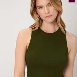 KERI PERRY Olive & Wine Lycra Sleeveless Round Neck Stretchable fit Crop Top-image-8