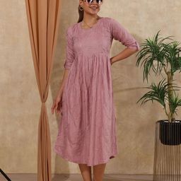 EASY MOM Floral Embroidered Maternity Fit & Flare Midi Dress-image-63