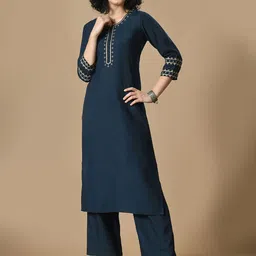 Sangria Embroidered Straight Kurta With Palazzo-7