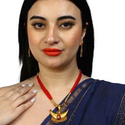 DANEEN JEWELLERY Gold-Plated Stone-Studded & Beaded Jewellery Set-image-30