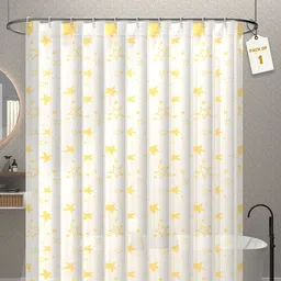 Kuber Industries White & Gold Toned Printed Shower Curtains With 12 Rings-44