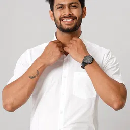 Ramraj Men Spread Collar Solid Cotton Formal Shirt-image-39