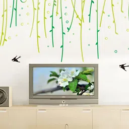 INDIAN ROYALS Green & Black Long Vine With Birds PVC Vinyl Wall Sticker-image-56