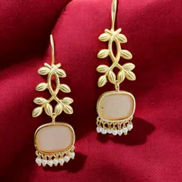 TISHUL JEWELS Gold-Plated Stones Studded & Beaded Floral Shaped Enamelled Drop Earrings-22