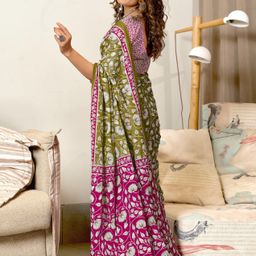 LeeliPeeri Designer Ajrak Printed Block Print Saree image 2
