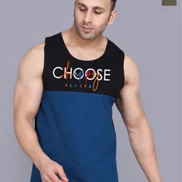 SLOWLORIS Pack Of 2 Printed Round Neck Sleeveless Bio-Wash Cotton Gym Vests-picture-10