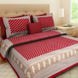 Myntra Elegant Homes Gold-Toned & Maroon Floral 144 TC Queen Bedsheet with 2 Pillow Covers-image-28