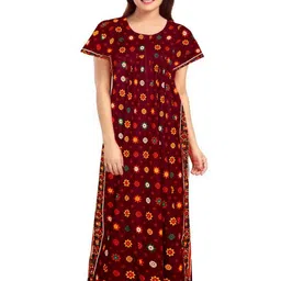 AAKARSHANA CREATION Maroon Pure Cotton Maxi Printed Nightdress-picture-19
