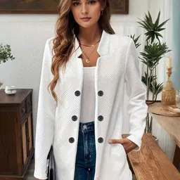 StyleCast Women Collarless Self Design Cotton Casual Tailored Jacket-18
