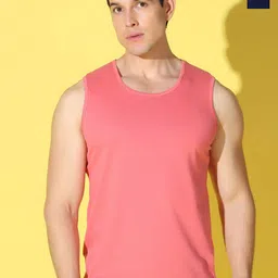 WOOSTRO Pack Of 2 Printed Combed Cotton Gym Vests -VWS26(PLAIN PEACH)(ALONE NAVY)-image-79