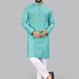 allan peter Men Geometric Thread Work Kurta-34