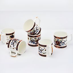 GOLDEN QUEEN'S White & Rust6 Pieces Printed Ceramic Glossy Cups-image-44