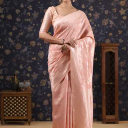 House of Pataudi pure linen Woven Design  Banarasi Saree with blouse piece-picture-42
