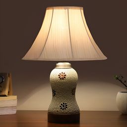 Aura Off White & Brown Printed Glass Frustum Shaped Table Lamp-34
