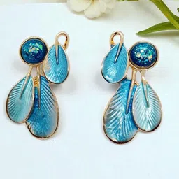 AVANT-GARDE PARIS Gold Plated Artificial Stones Studded Enamelled Leaf Drop Earrings-image-38