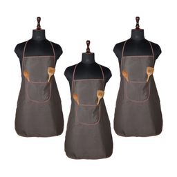 Aura Brown 3 Pieces Checked Apron With Center Pocket-55