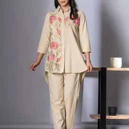 Readiprint Floral Embroidered Shirt Collar Tunic With Trousers-picture-22