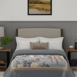 MYTRIDENT Grey & White Floral Heavy Winter Double Bed Blanket-49