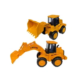PLUSPOINT Kids 2-Pcs Excavator Bulldozer Friction Powered Construction Truck Vehicle-9