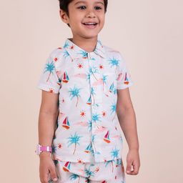 SNUGGLY MONKEY Kids Printed Short Sleeves Pure Cotton Shirt With Shorts-image-66
