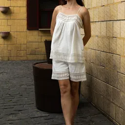 SOTBELLA  Cotton Laced Neck Top With Shorts Co-Ords-40