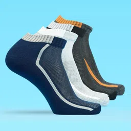 LUX MOZZE Men Pack Of 4 Assorted Cotton Stretchable Moisture Absorbent Ankle-Length Socks-image-65
