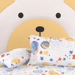 Pure Decor White & Blue Cartoon Characters 350 TC Queen Bedsheet with 2 Pillow Covers-image-79